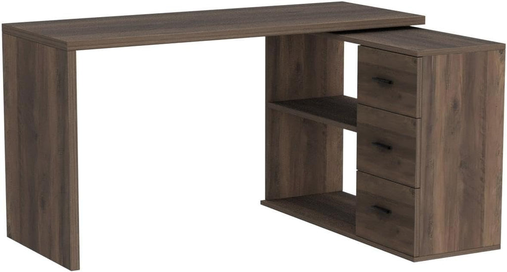 HSH L Shaped Desk with Storage Drawers Shelves, Large Corner Computer Table in Home Office, Industrial Wood Desk for Executive Writing Work Study, Rustic Oak, 55 Inch