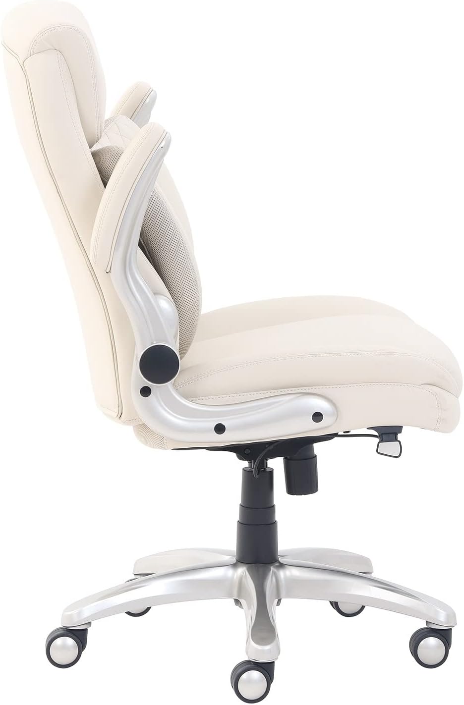 Amazon Basics Ergonomic Executive Office Desk Chair with Lumbar Support, Flip-up Armrests, Adjustable Height, Cream Leather