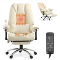 Vibrate Massage & Heating Office Chair, Executive Office Chair with Reclining Backrest, Adjustable Arms & Lumbar Support, High Back Leather Desk Chairs w/Foot Res for Home Office, Beige