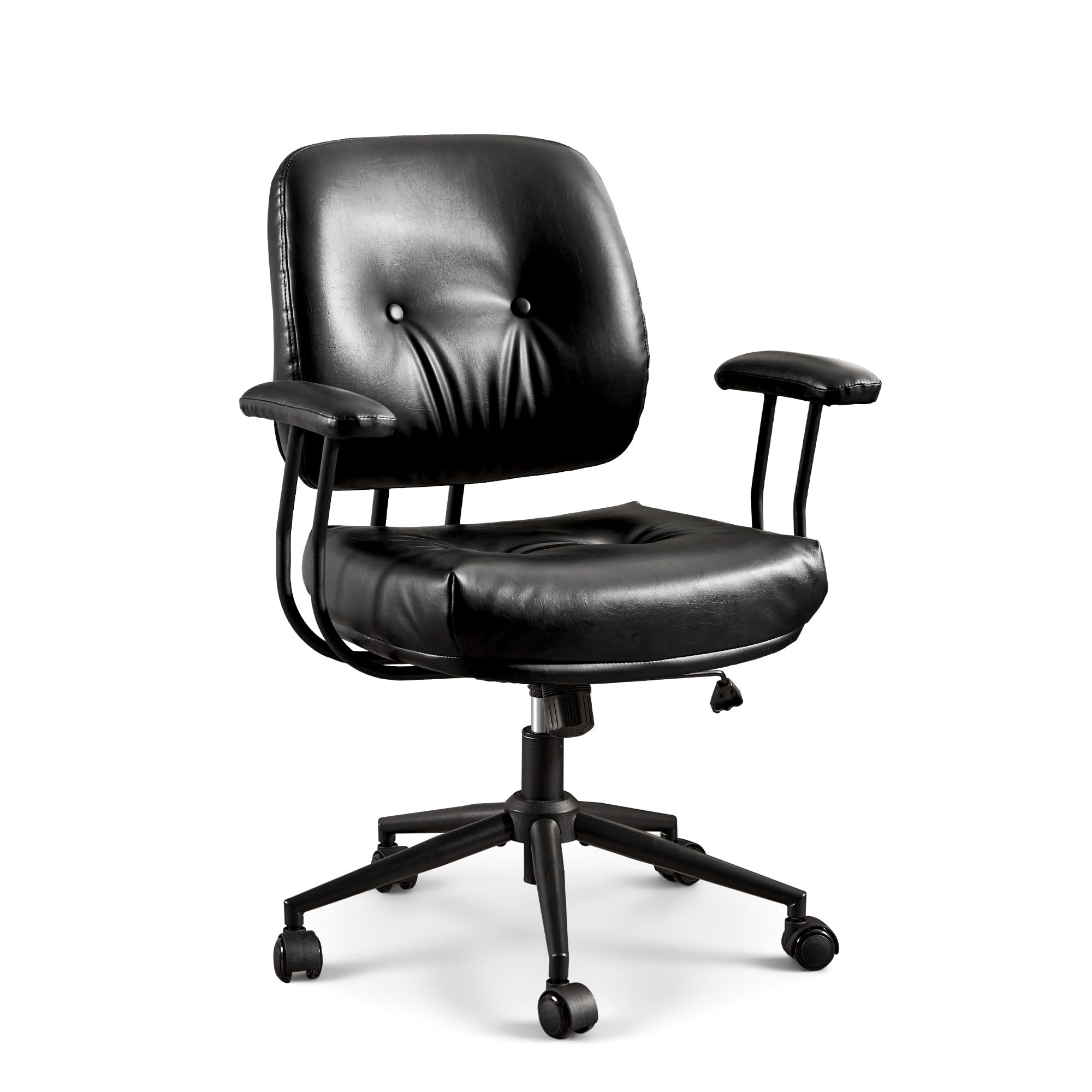 ovios Ergonomic Office Chair, Mid Back Faux Leather Executive Chairs with Armrests, Comfy Mid-Century Modern Swivel Rolling Computer Armchair (Brown, Suede Leather)