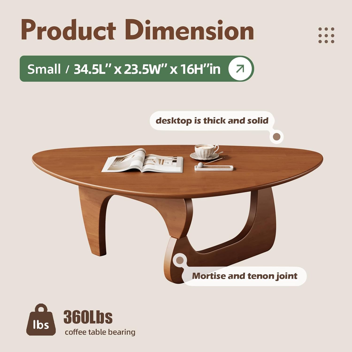 Mid Century Modern Coffee Table - Walnut Wooden Coffee Table for Living Room,Center Table Suitable for Bedroom Living Room Reception Office Tables (Walnut, Small 34.5 * 23.5 * 16in)