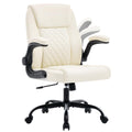 Leather Office Chair, 300lbs Heavy Duty Mid-Back Desk Chairs with Flip-up Armrests, Space-Saving Swivel Task Chair with Wheels, Adjustable Height and Ergonomic Back Support, Beige