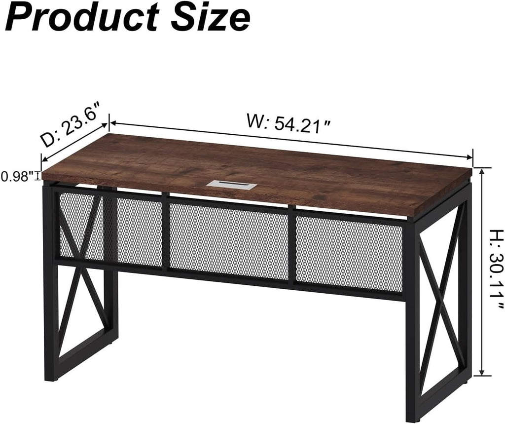 54 Inch Rustic Oak BON AUGURE Farmhouse Industrial Wood Metal Computer Gaming Writing Desk for Home Office