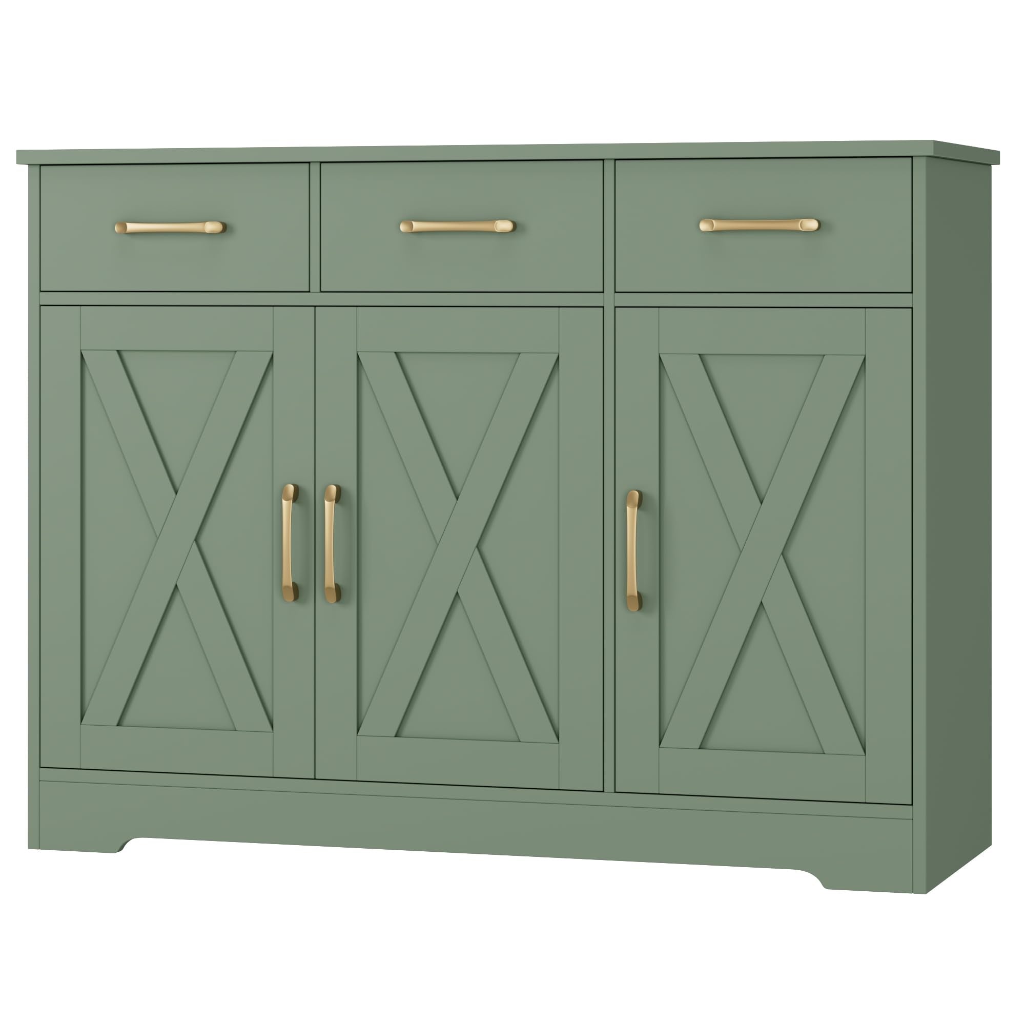 HOSTACK Modern Farmhouse Sideboard Buffet Cabinet, Barn Doors Buffet Storage Cabinet with Drawers and Shelves, Wood Coffee Bar with Storage for Kitchen, Dining Room, Living Room, White