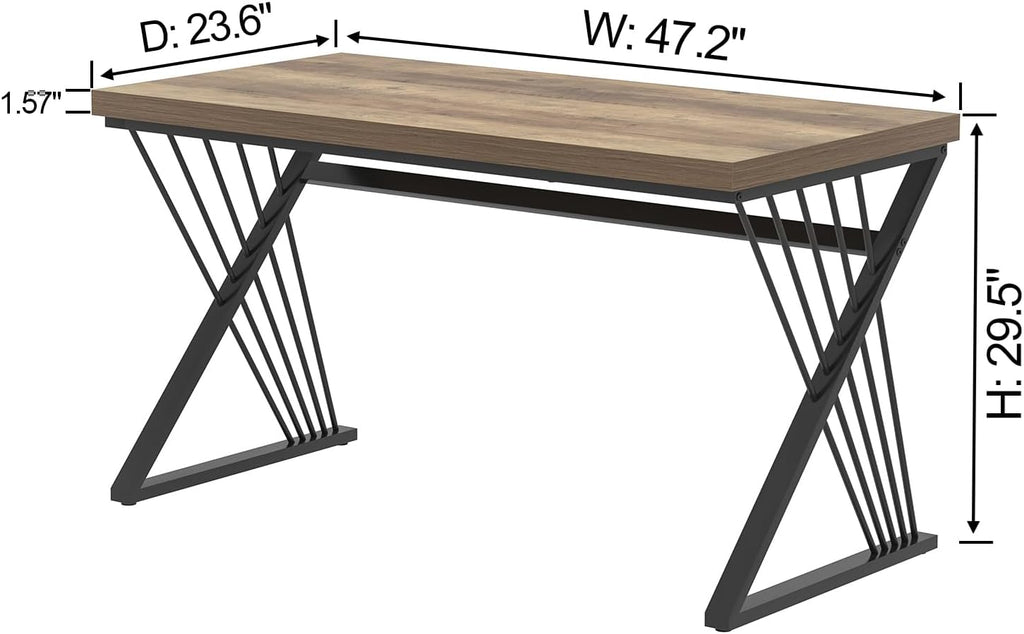 FOLUBAN Computer Desk, Modern Home Office Desk, Industrial Wood and Metal Study Writing Work PC Table for Bedroom Living Room, Rustic Oak, 47 Inch