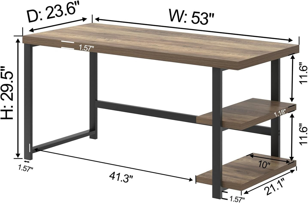 FOLUBAN Computer Desk, Modern Home Office Desk with Storage Shelves, Writing Study Gaming Table for Living Room Bedroom, Rustic Oak, 53 Inch