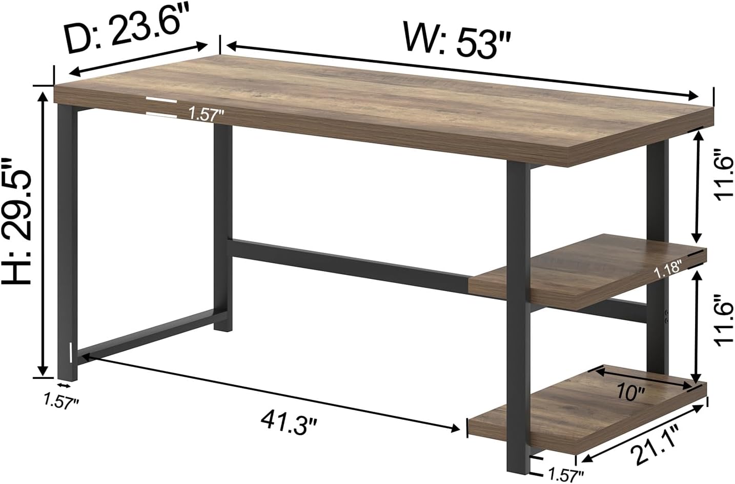 FOLUBAN Computer Desk, Modern Home Office Desk with Storage Shelves, Writing Study Gaming Table for Living Room Bedroom, Rustic Oak, 53 Inch