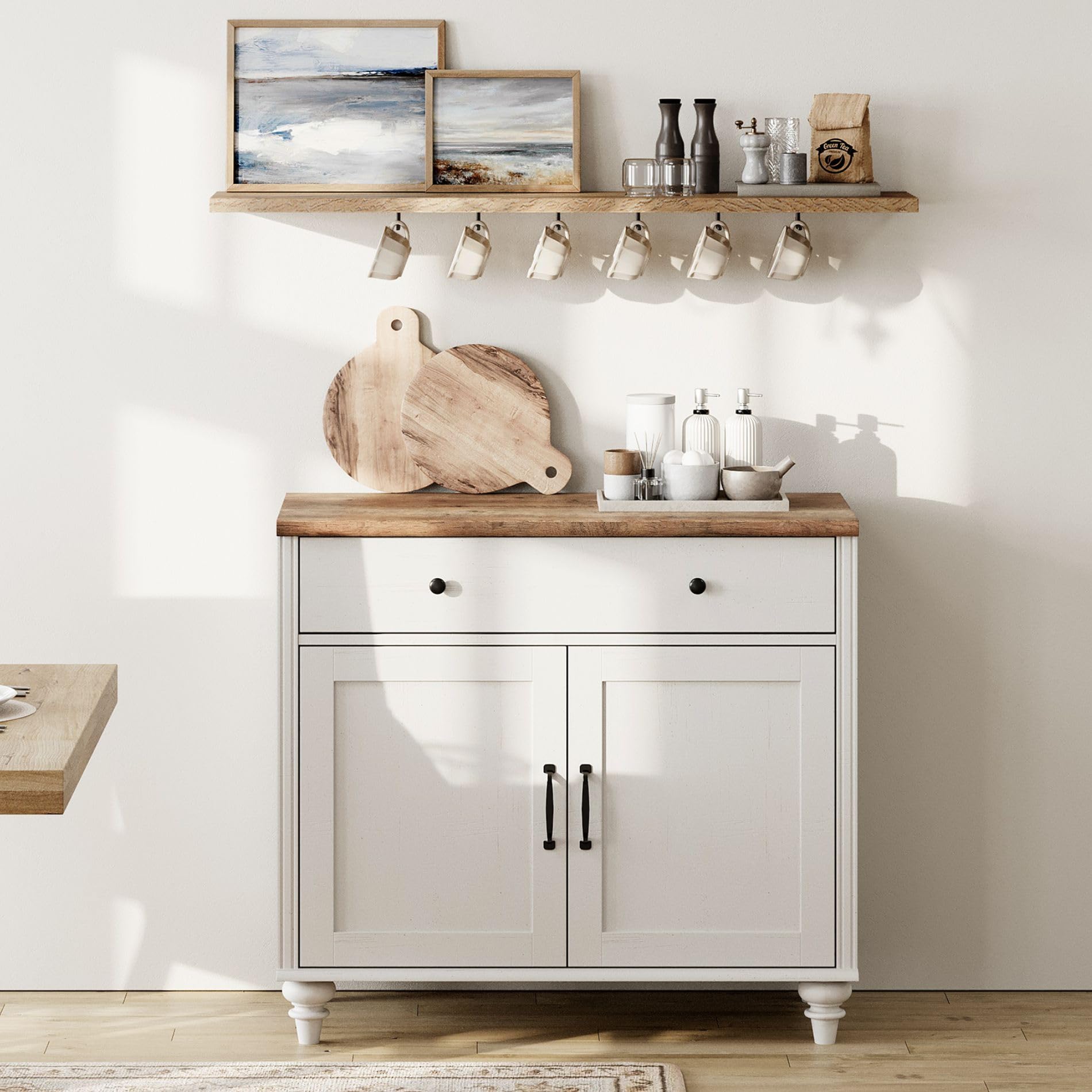 WAMAPT Buffet Cabinet with 4 Doors and 2 Drawers, Large Coffee Bar Table Wood Kitchen Storage Cabinets with Storage Cabinets, Modern Farmhouse Sideboard Credenza for Dining Room, Oak, 68 inch