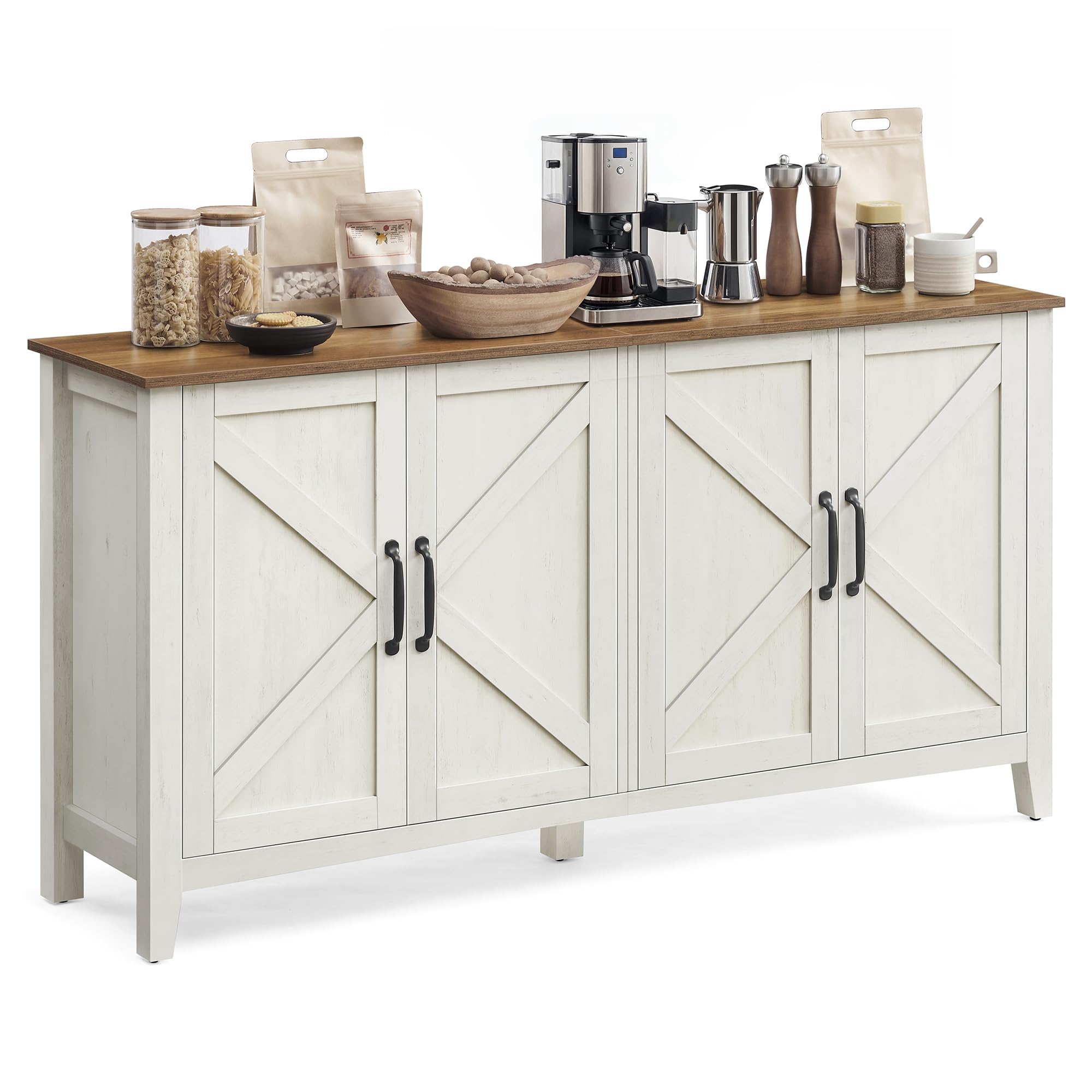 VASAGLE LIRY Collection - Buffet Cabinet, Coffee Bar Cabinet with 2 Drawers, Adjustable Shelves, Sideboard Storage with Cable Holes, Drawer Dividers, Rustic White and Honey Brown UBBK381W01