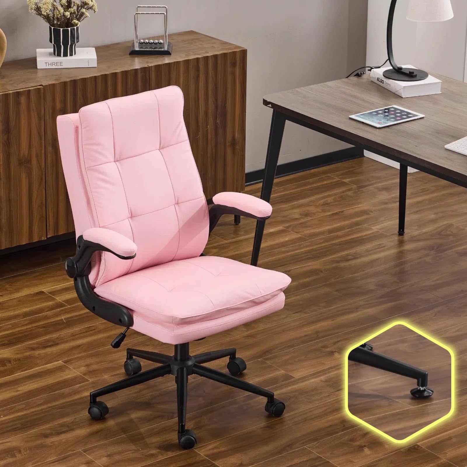 VINGLI Comfy Brown Leather Office Desk Chair,Ergonomic High-Back Computer Gaming Chair with Replaceable Wheels,Dual-Base,Adjustable Height&Armrests,360 Swivel Task Chair for Home Office,Vintage,Rustic