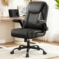 Mid-Back Leather Ergonomic Office Gaming Chair with Adjustable Armrests, Rolling Swivel Desk Chair for Short Adults
