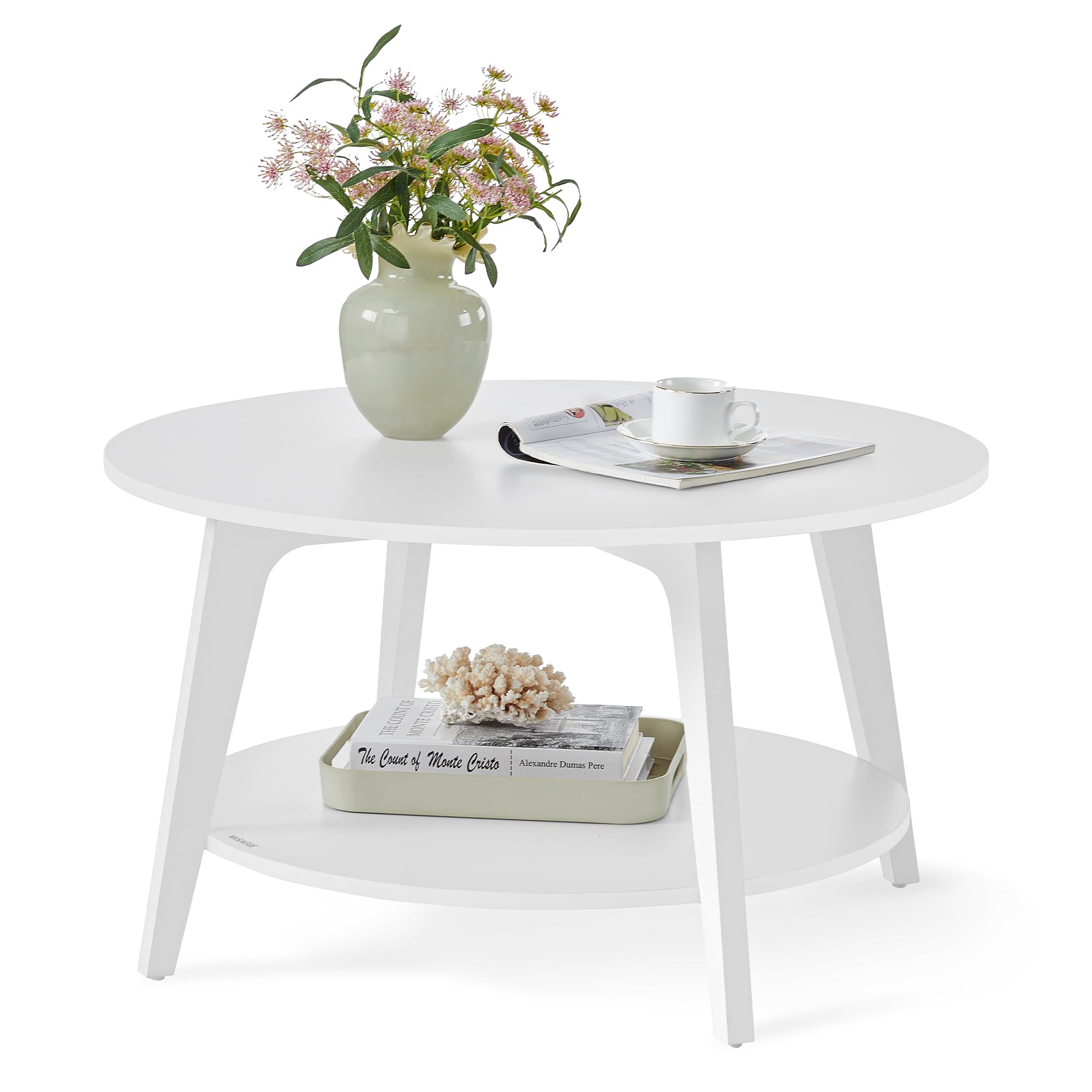 VASAGLE MAEZO Collection - Round Coffee Table, 2-Tier Center Table with Storage, Tapered Legs, Curved Transitions, 31.5 Dia. x 17.7 H Inches, Easy Assembly, for Living Room, Honey Brown ULCT243K41