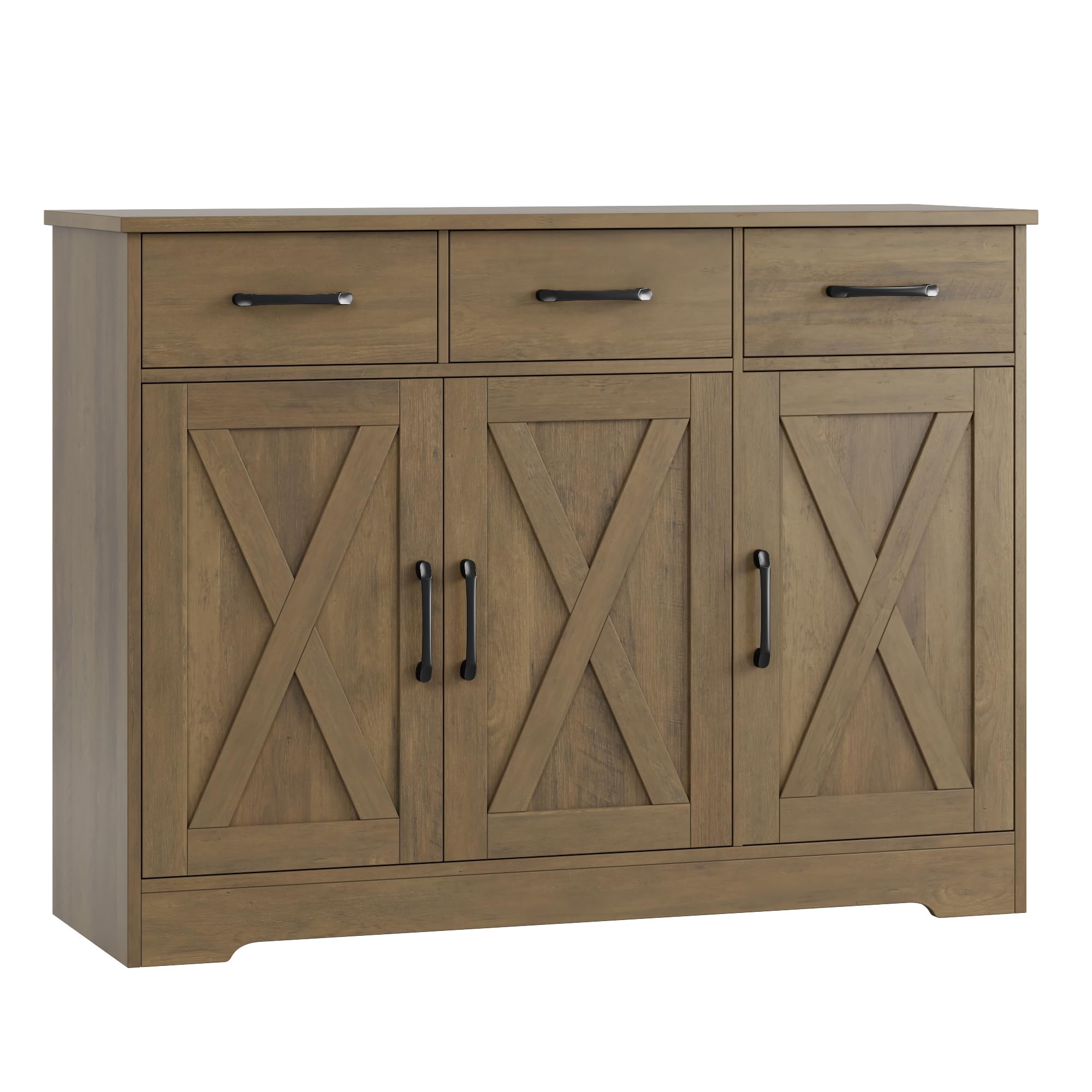 HOSTACK Modern Farmhouse Buffet Sideboard Cabinet, Barn Doors Storage Cabinet with Drawers and Shelves, Wood Coffee Bar with Storage for Dining Room, Kitchen, Living Room, Black/Rustic Brown