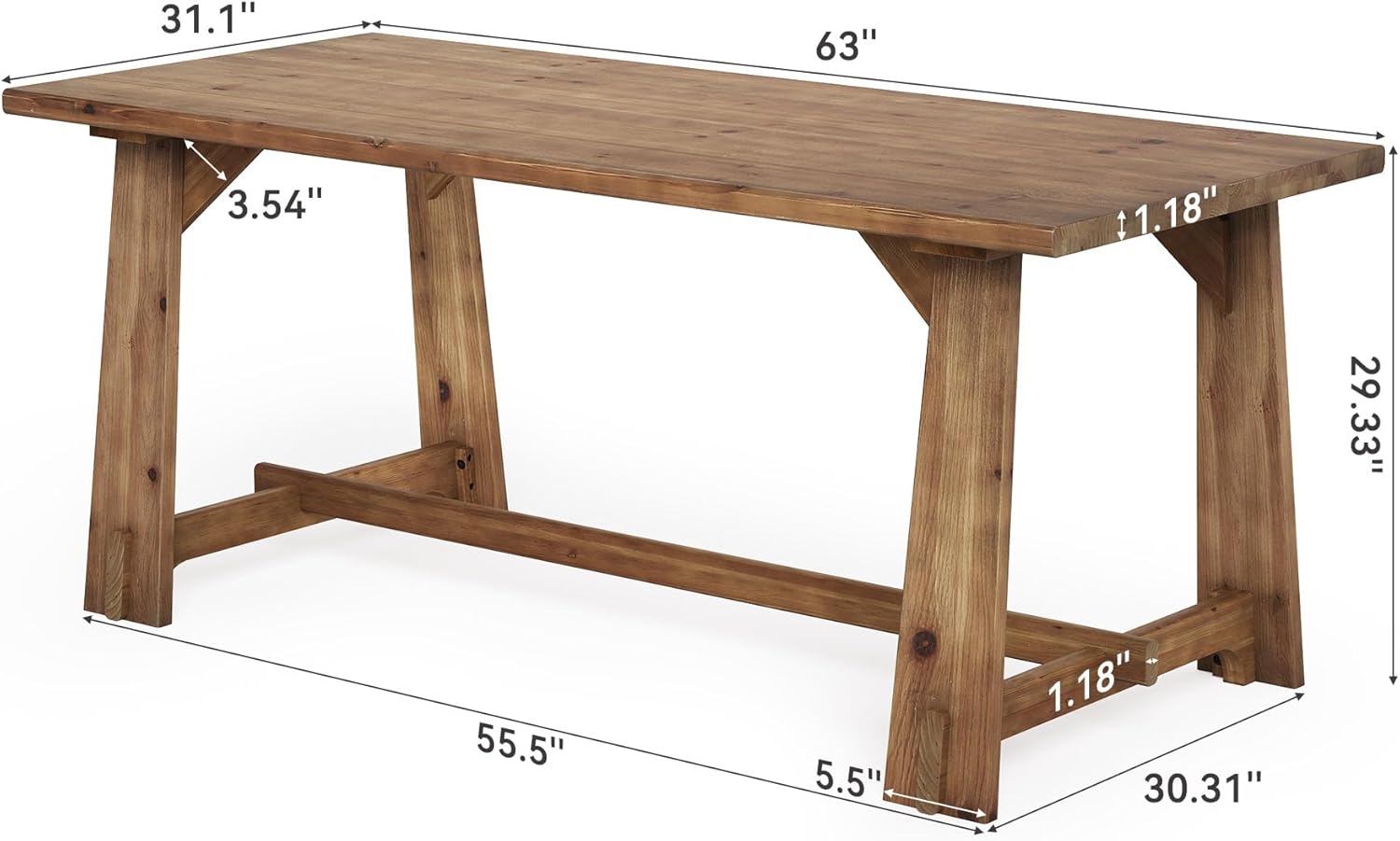 LITTLE TREE 63" Solid Wood Office Desk, Farmhouse Executive Computer Desk, Large Work Writing Table, Rustic Brown Home Office Workstaticon, Business Furniture