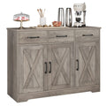 HOSTACK Modern Farmhouse Buffet Sideboard Cabinet, Barn Doors Storage Cabinet with Drawers and Shelves, Wood Coffee Bar with Storage for Dining Room, Kitchen, Living Room, Black/Rustic Brown