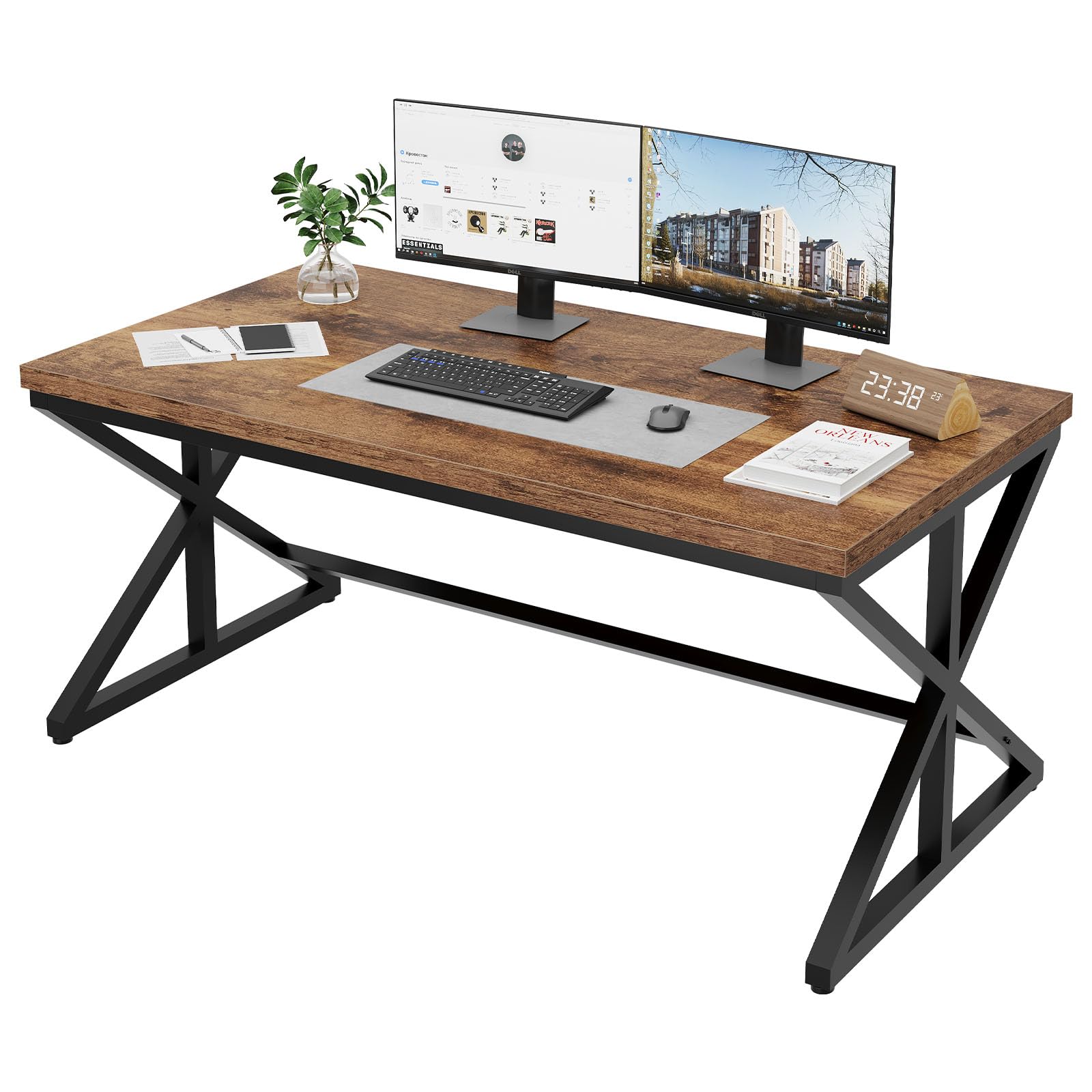 IBF Rustic Office Desk Table, Industrial Long Wood Computer Desk for Home Office, Modern Large Wide Simple Pc Gaming Workstation Executive Writing Desks Big Table for Work Study, Rustic Oak, 60 Inch