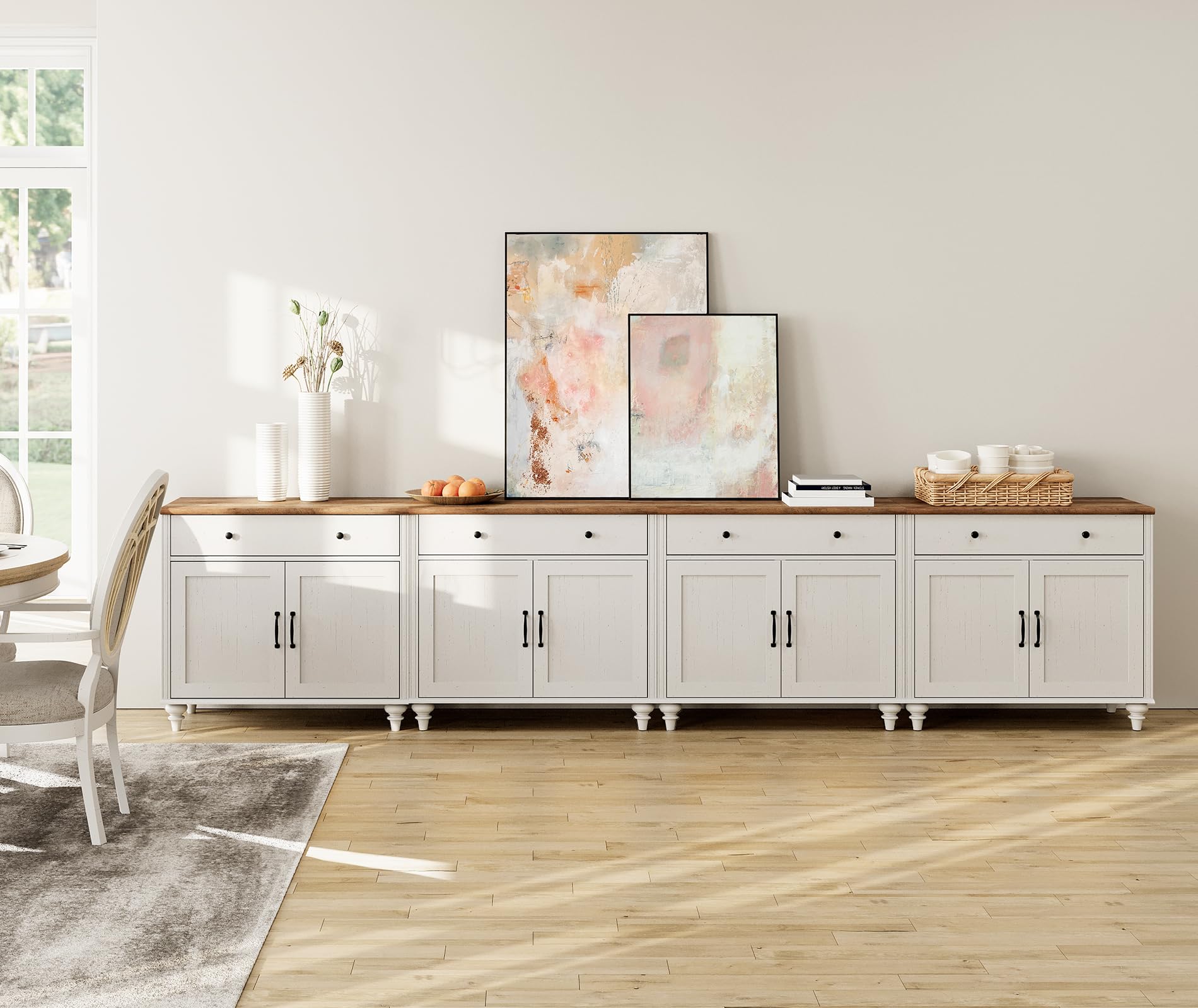 WAMAPT Buffet Cabinet with 4 Doors and 2 Drawers, Large Coffee Bar Table Wood Kitchen Storage Cabinets with Storage Cabinets, Modern Farmhouse Sideboard Credenza for Dining Room, Oak, 68 inch