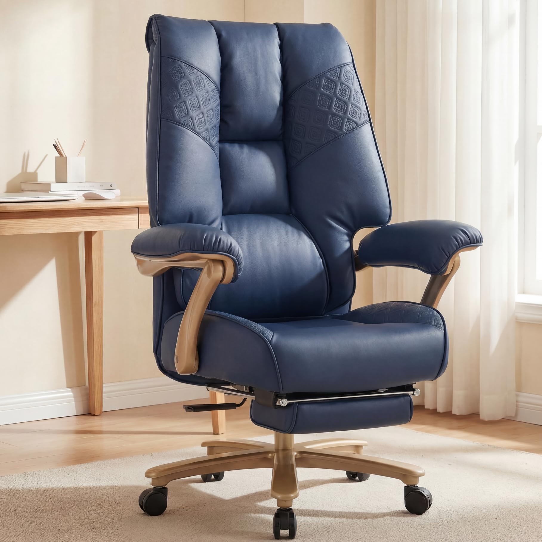 Brown High Back PU Leather Big & Tall 400lbs Office Chair with Footrest, Lumbar Support & Padded Armrests