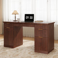 FURSUN 58" Home Office Desk with Power Outlet & File Cabinet, Modern Fluted Executive Desk with 3 Storage Drawers, Large Computer Workstation for Study & Bedroom, Natural Oak