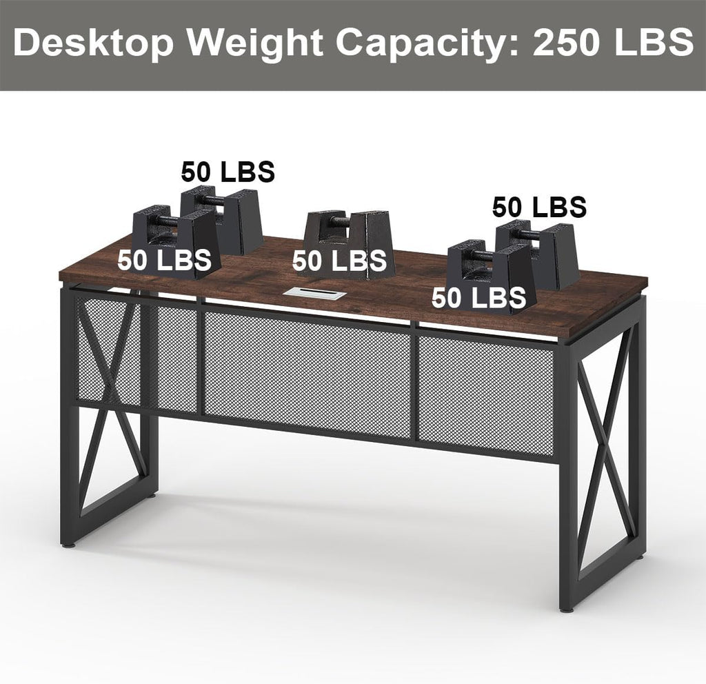 54 Inch Rustic Oak BON AUGURE Farmhouse Industrial Wood Metal Computer Gaming Writing Desk for Home Office
