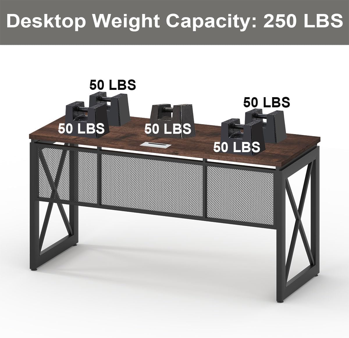 54 Inch Rustic Oak BON AUGURE Farmhouse Industrial Wood Metal Computer Gaming Writing Desk for Home Office