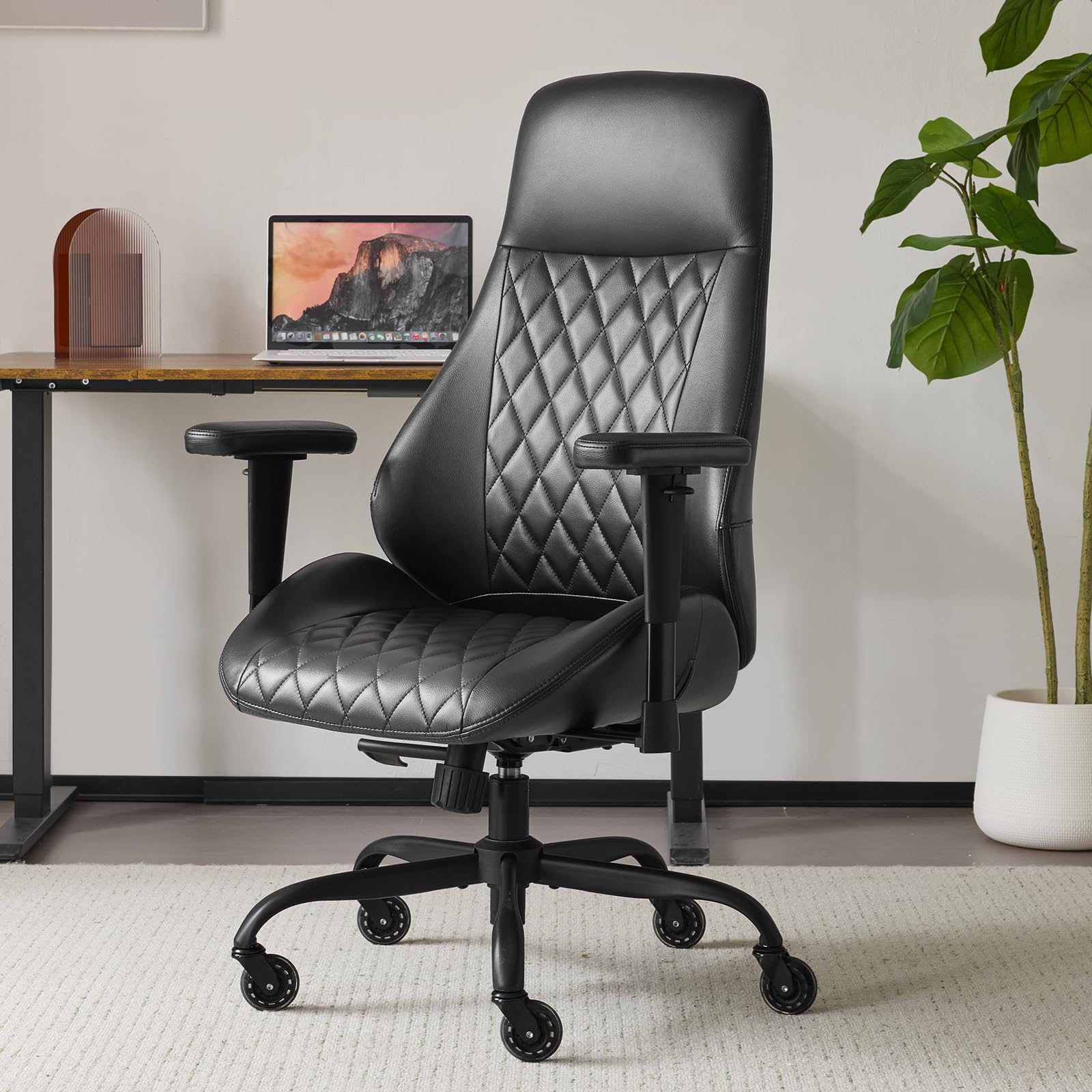 YFO Home Office Desk Chair High Back Office Rubber Casters Ergonomic Computer Chair with Lumbar Support Adjustable Height Rolling Swivel Chair Executive Task Armrests， Brown Leather