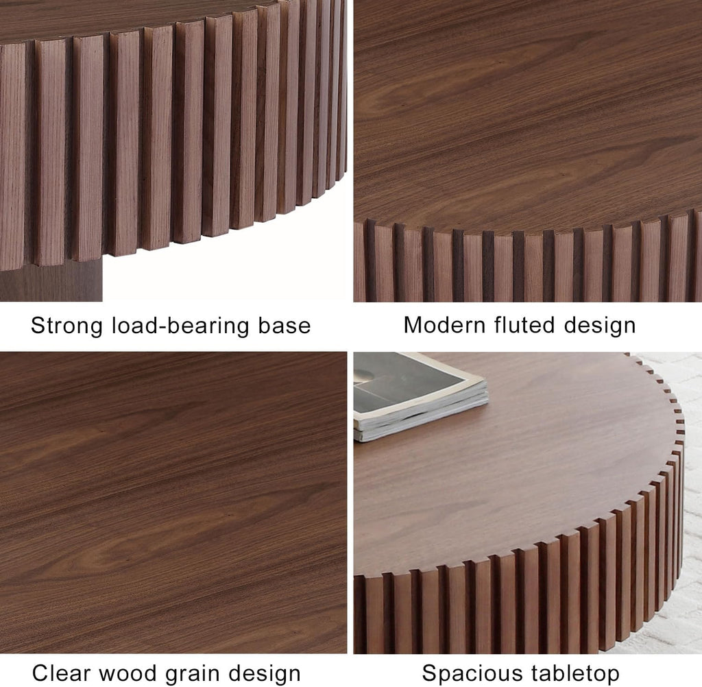 31" Round Coffee Table for Living Room, Mid Century Modern Coffee Table with Sturdy Pedestal, Circle Center Table Accent Tea Table for Apartment Walnut
