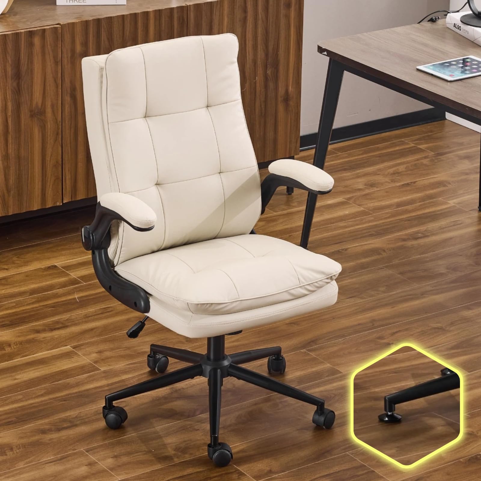 VINGLI Comfy Brown Leather Office Desk Chair,Ergonomic High-Back Computer Gaming Chair with Replaceable Wheels,Dual-Base,Adjustable Height&Armrests,360 Swivel Task Chair for Home Office,Vintage,Rustic