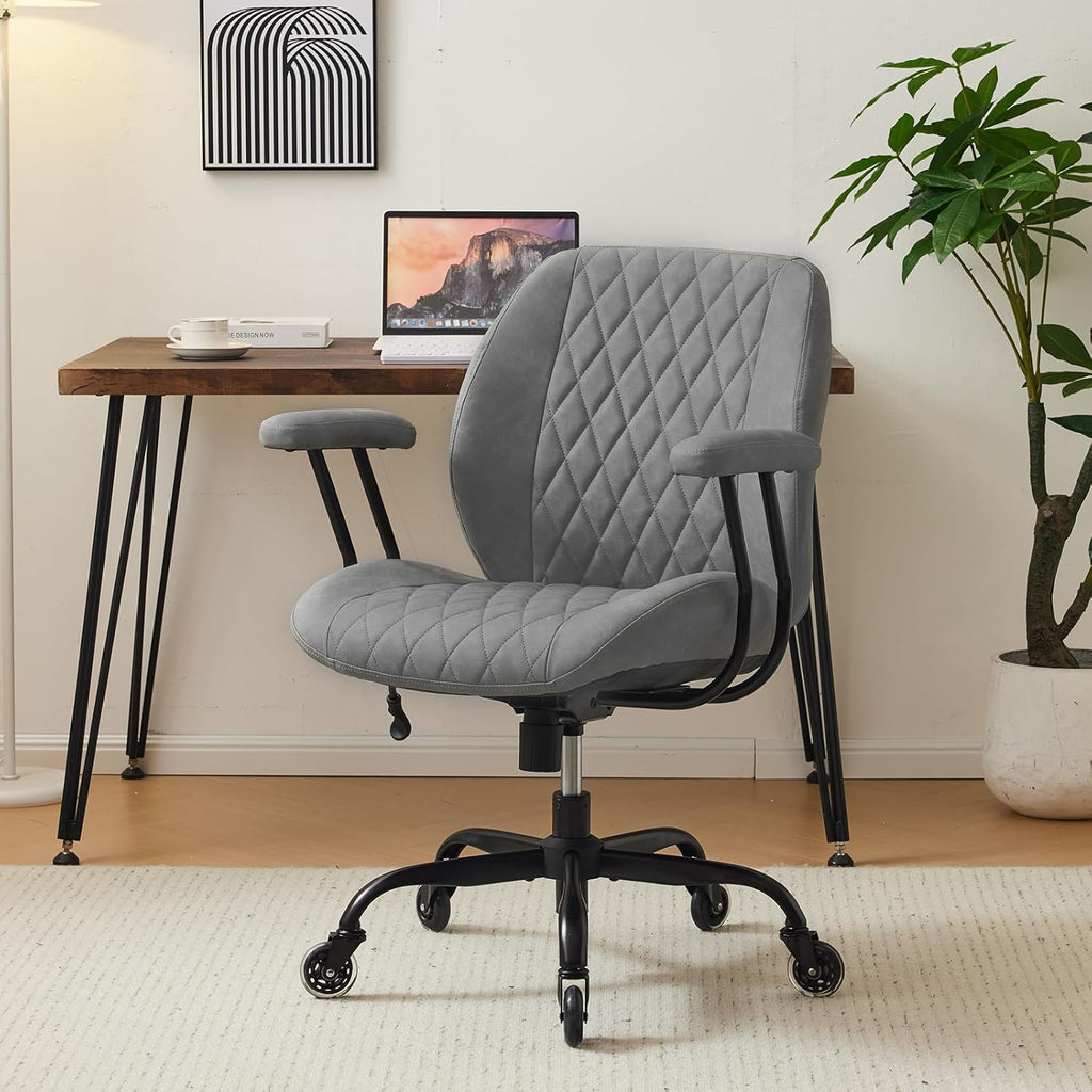 YFO Home Office Desk Chair High Back Office Rubber Casters Ergonomic Computer Chair with Lumbar Support Adjustable Height Rolling Swivel Chair Executive Task Armrests， Brown Leather