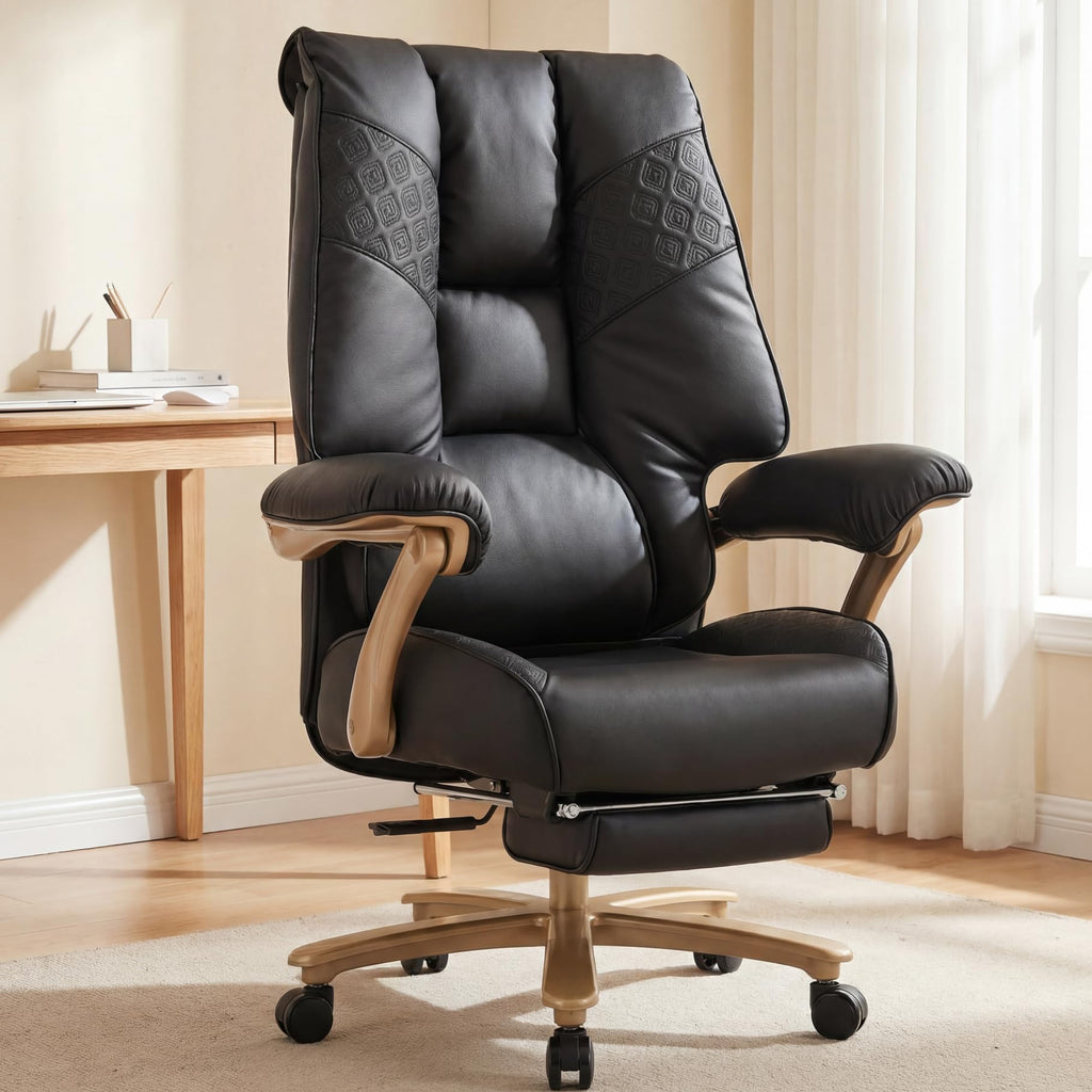 Brown High Back PU Leather Big & Tall 400lbs Office Chair with Footrest, Lumbar Support & Padded Armrests