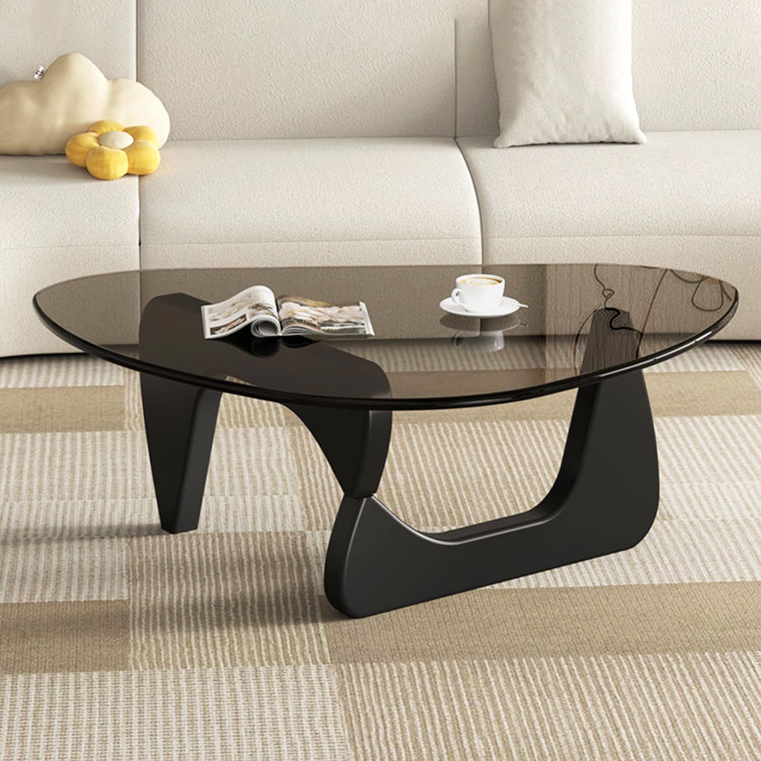 Modern Glass Coffee Table, Mid Century Small Coffee Table, Coffee Table for Living Room,Suitable for Bedroom Living Room Reception Office Tables (Walnut/Brown, Small)
