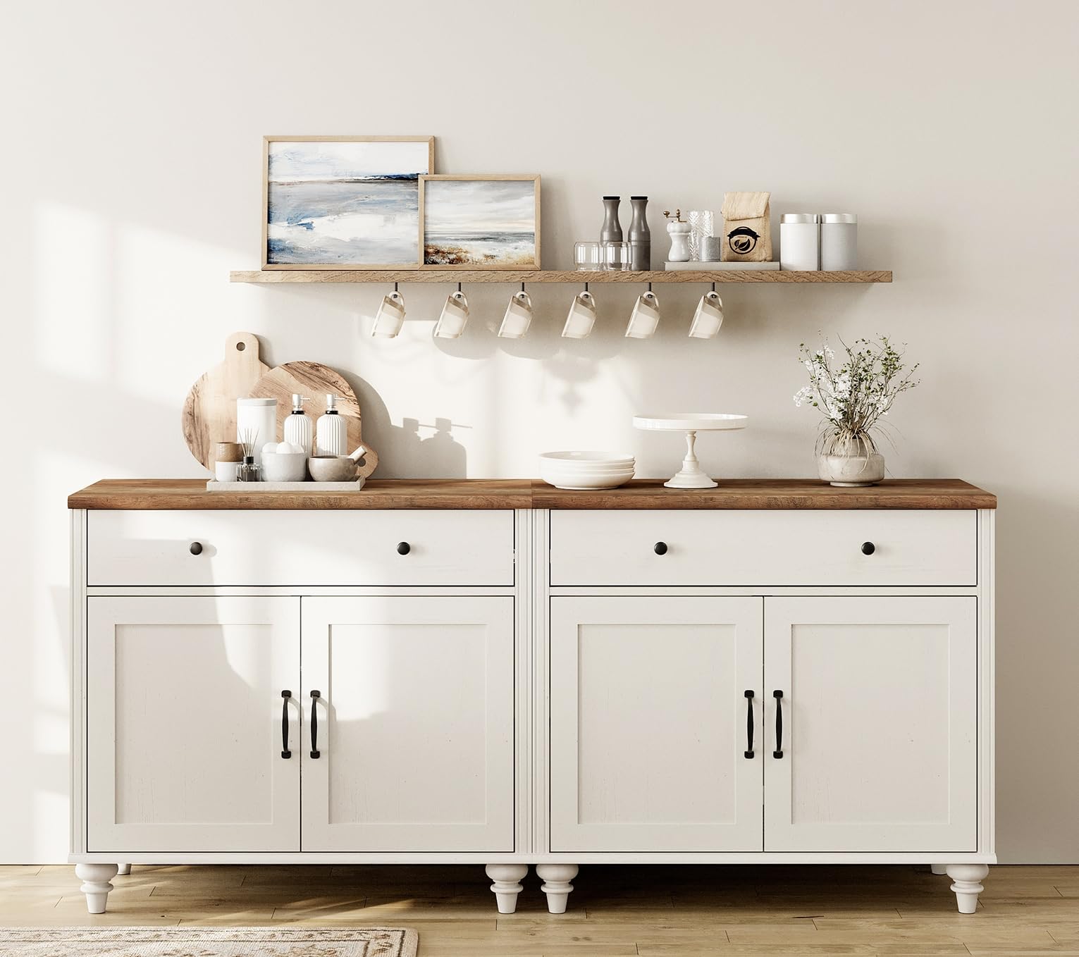 WAMAPT Buffet Cabinet with 4 Doors and 2 Drawers, Large Coffee Bar Table Wood Kitchen Storage Cabinets with Storage Cabinets, Modern Farmhouse Sideboard Credenza for Dining Room, Oak, 68 inch