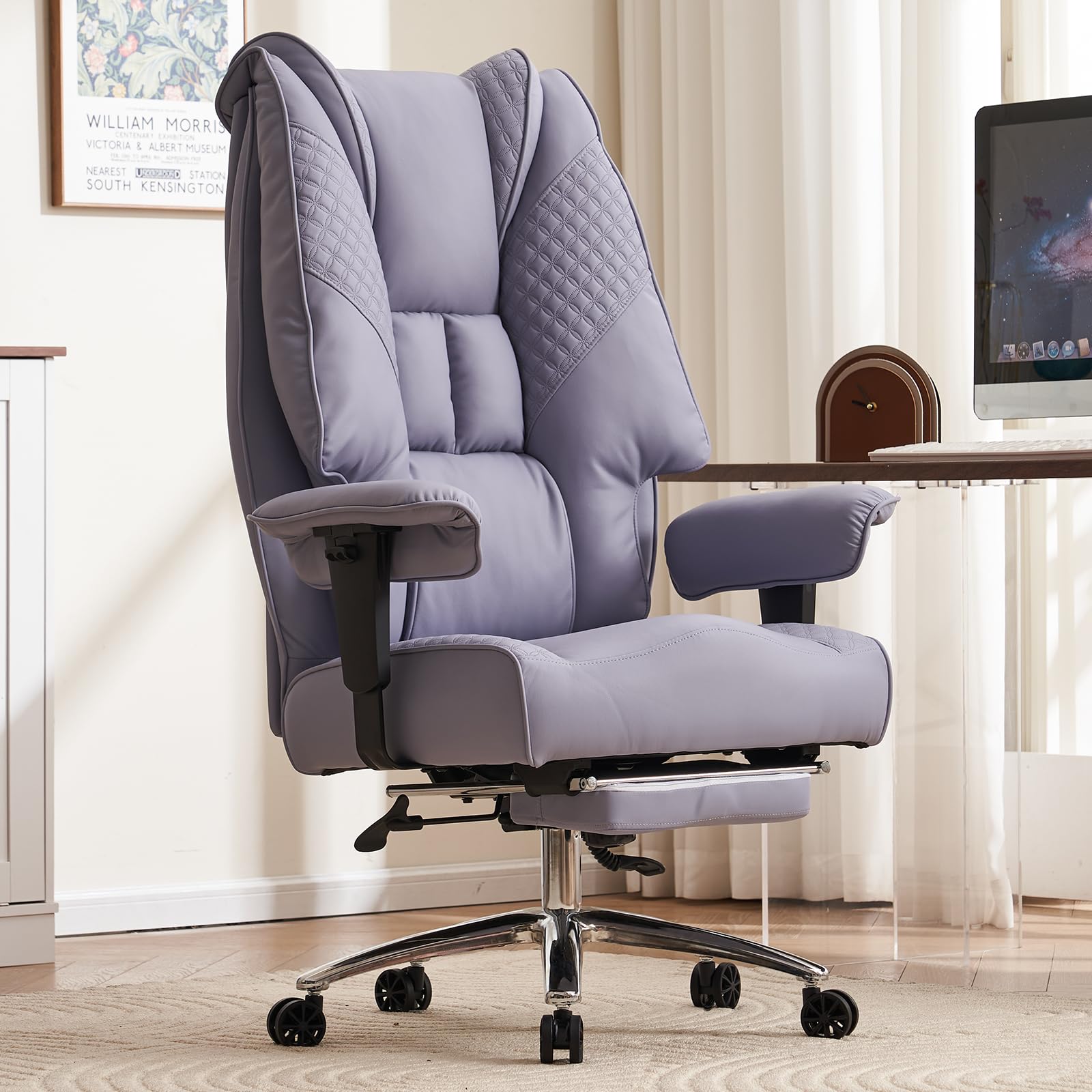 EXCEBET Big and Tall Office Chair 400lbs Wide Seat, Leather High Back Executive Office Chair with Lumbar Support, Ergonomic Chairs Padded Armrests & Thick Cushion (Mesh Beige)