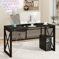 54 Inch Rustic Oak BON AUGURE Farmhouse Industrial Wood Metal Computer Gaming Writing Desk for Home Office