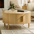 ZttRiee Coffee Table for Living Room, Modern Round Coffee Table with Cabinets & Sliding Doors, Home Small Space, 29.9" Fluted Center Table, Walnut