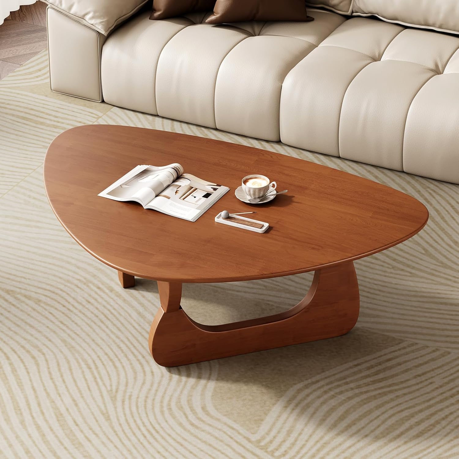 Mid Century Modern Coffee Table - Walnut Wooden Coffee Table for Living Room,Center Table Suitable for Bedroom Living Room Reception Office Tables (Walnut, Small 34.5 * 23.5 * 16in)