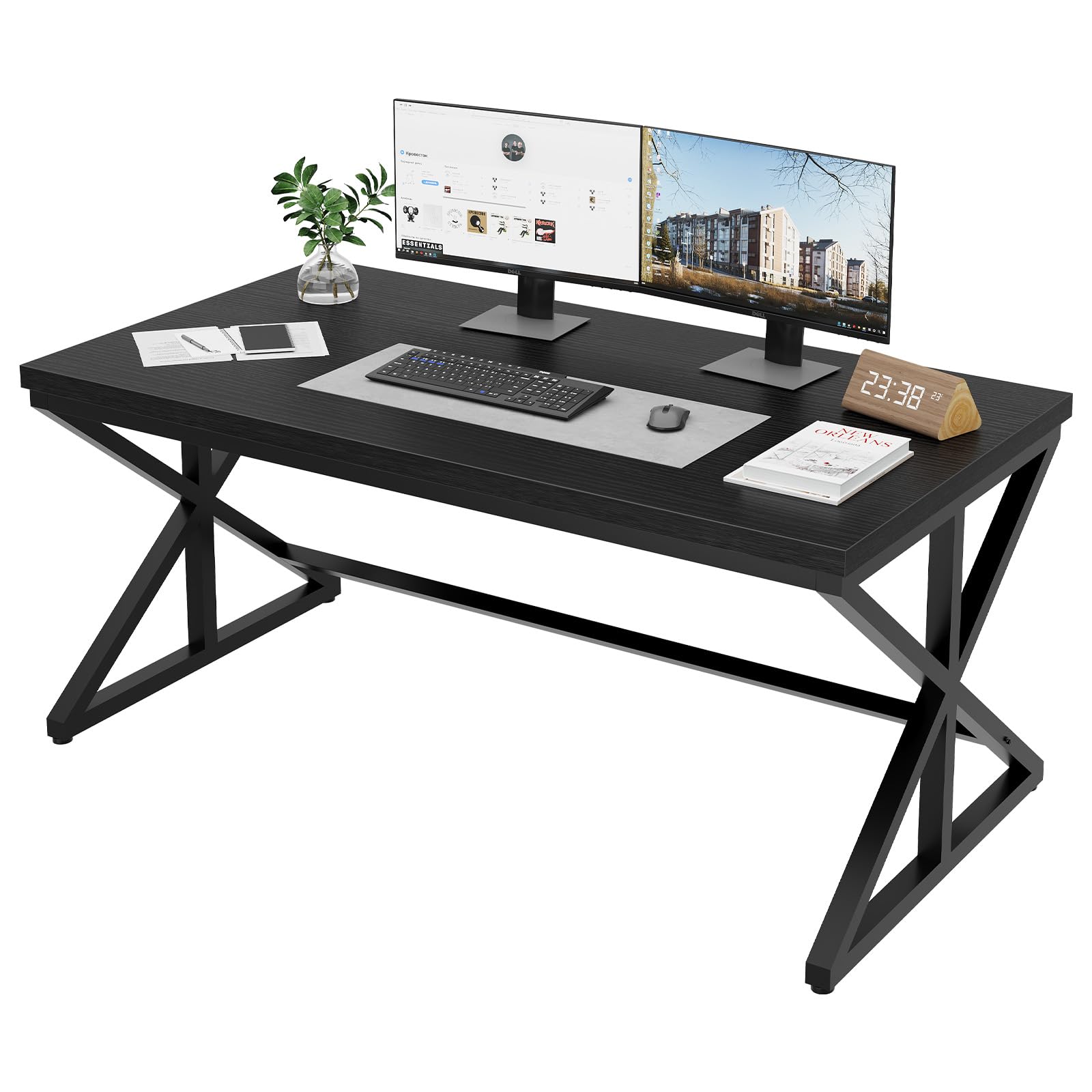 IBF Rustic Office Desk Table, Industrial Long Wood Computer Desk for Home Office, Modern Large Wide Simple Pc Gaming Workstation Executive Writing Desks Big Table for Work Study, Rustic Oak, 60 Inch