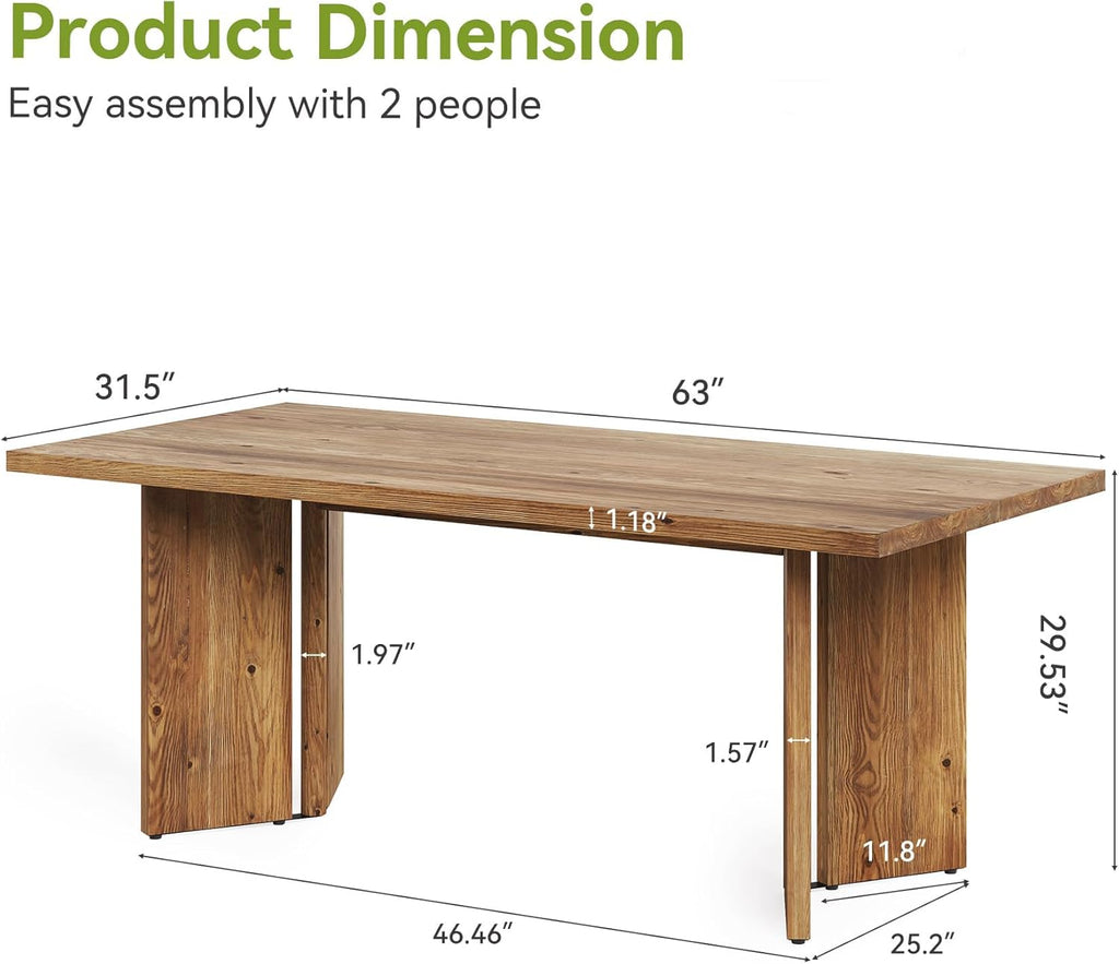 LITTLE TREE 63" Long Large Wood Desks, Solid Wood Office Desk, Farmhouse Executive Computer Desk, Home Office Workstaticon, Work Writing Table, Rustic Brown