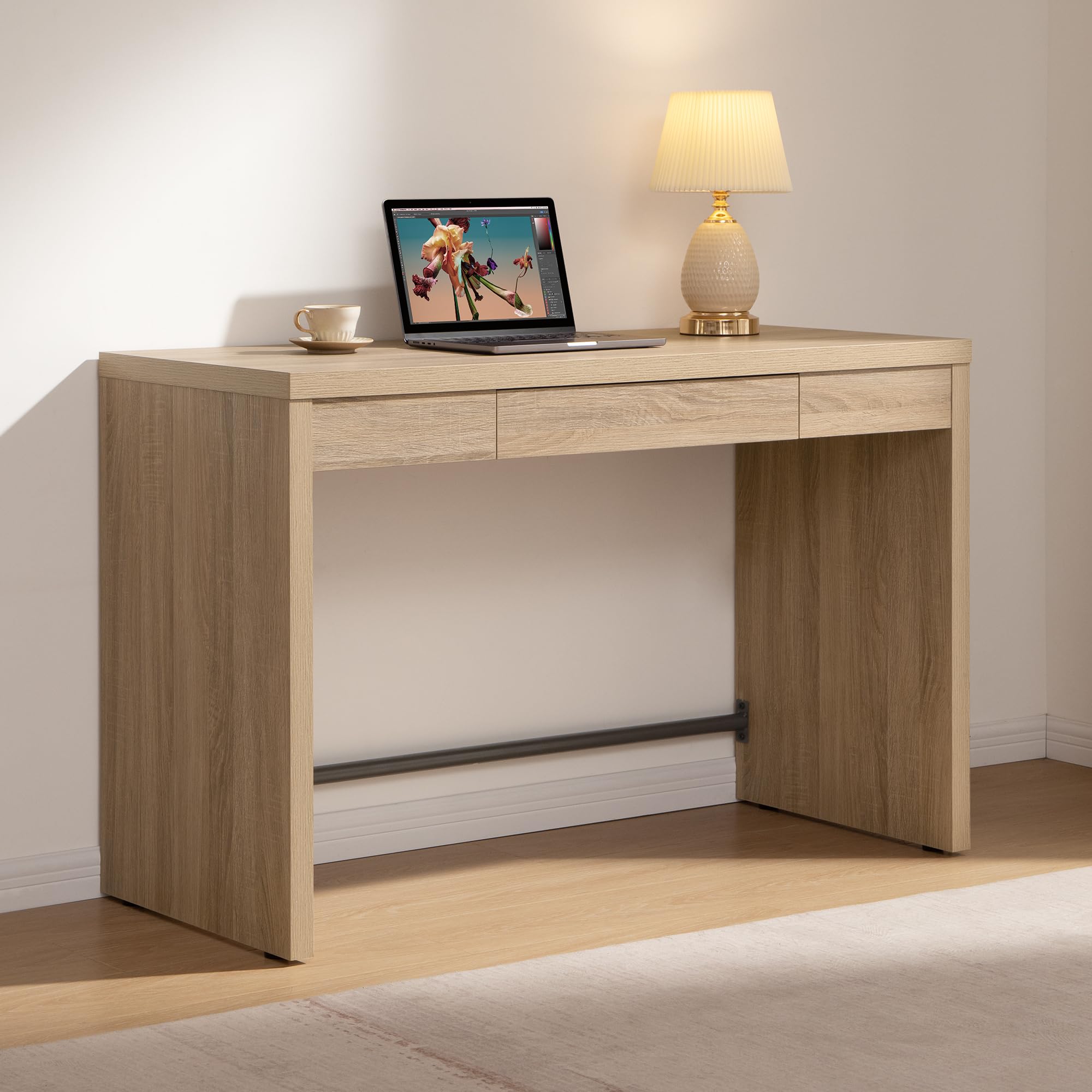 SICOTAS Computer Desk Writing Table - 47-Inch Home Office Executive Desk with Drawer, Farmhouse Study Desk with Storage,Boho Makeup Vanity Table for Bedroom Dormitory (Reclaimed Caramel Oak, 1 Piece)