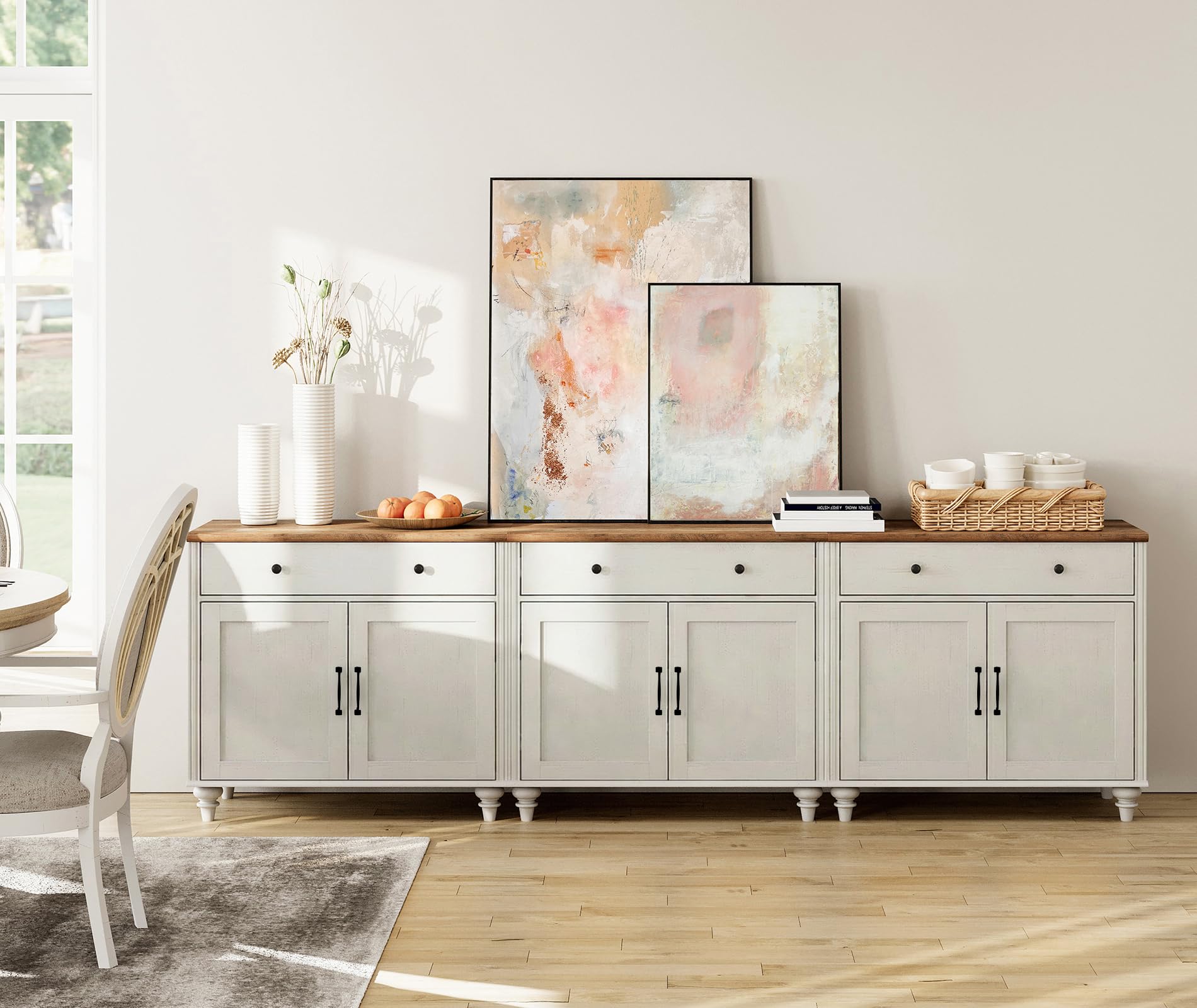 WAMAPT Buffet Cabinet with 4 Doors and 2 Drawers, Large Coffee Bar Table Wood Kitchen Storage Cabinets with Storage Cabinets, Modern Farmhouse Sideboard Credenza for Dining Room, Oak, 68 inch