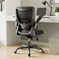 MUXX.STIL Office Chair, PU Leather Ergonomic Desk Chair with Adjustable Lumbar Support and Flip up Armrest, Breathable Mesh Computer Chair for Home Office, Khaki