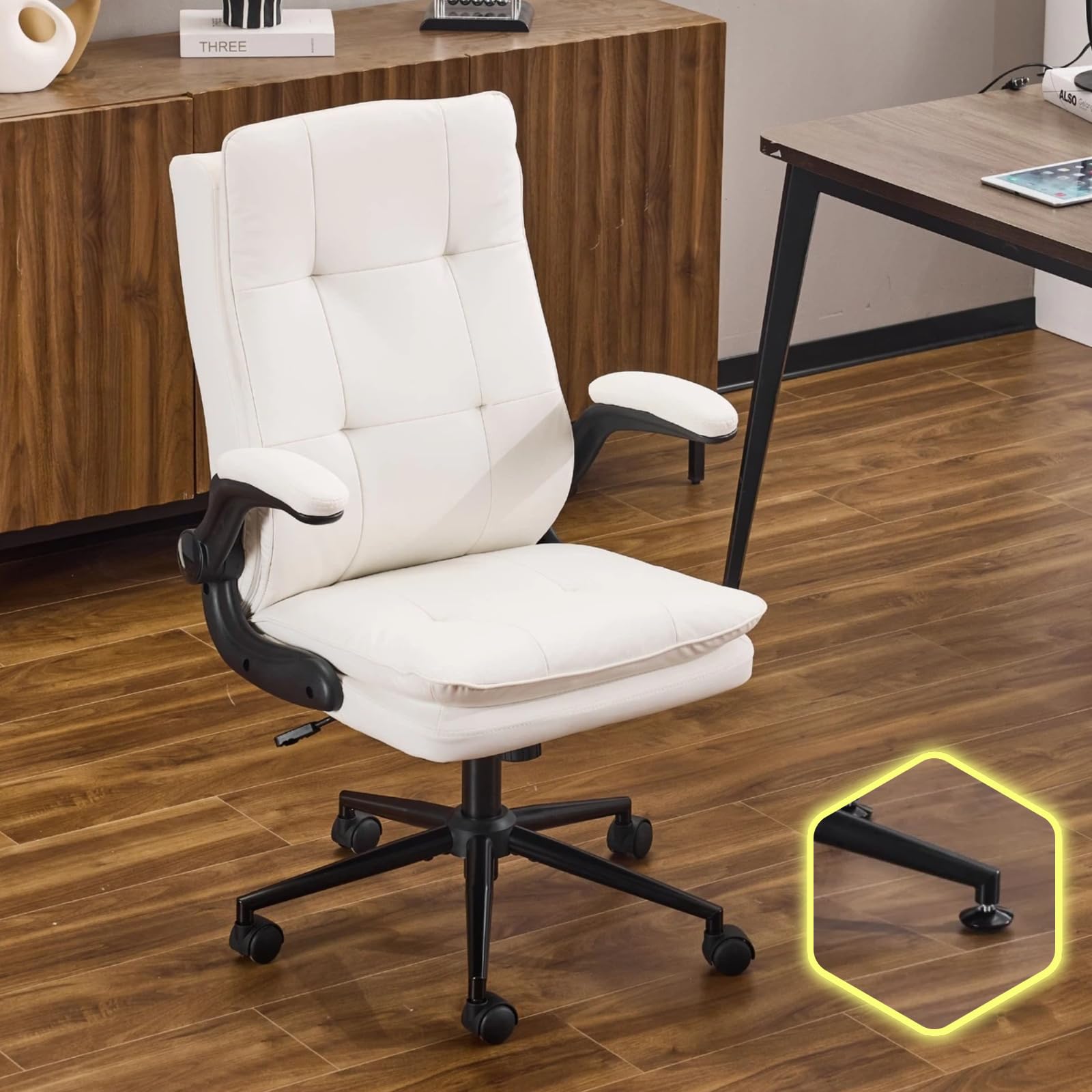 VINGLI Comfy Brown Leather Office Desk Chair,Ergonomic High-Back Computer Gaming Chair with Replaceable Wheels,Dual-Base,Adjustable Height&Armrests,360 Swivel Task Chair for Home Office,Vintage,Rustic