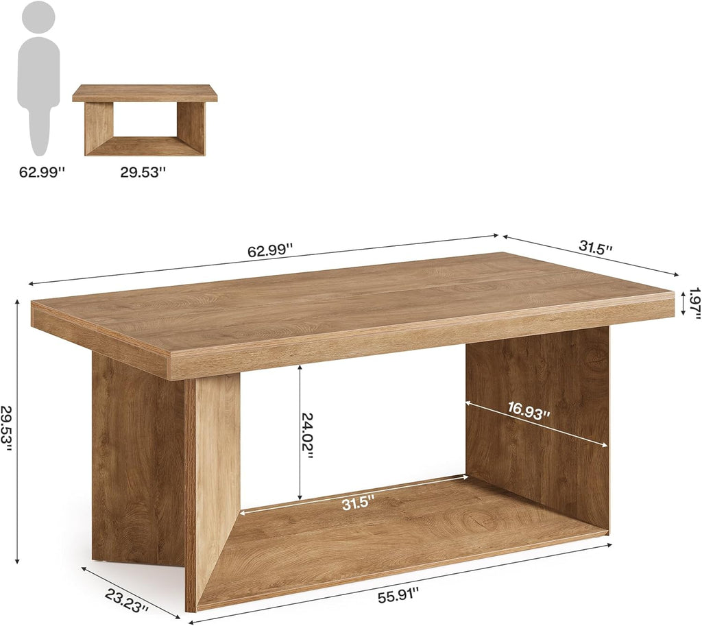 Tribesigns 63-Inch Executive Desk, Large Office Computer Desk with Heavy Duty Pedestal, Farmhouse Simple Workstations Writing Table for Home Office, Rustic Brown