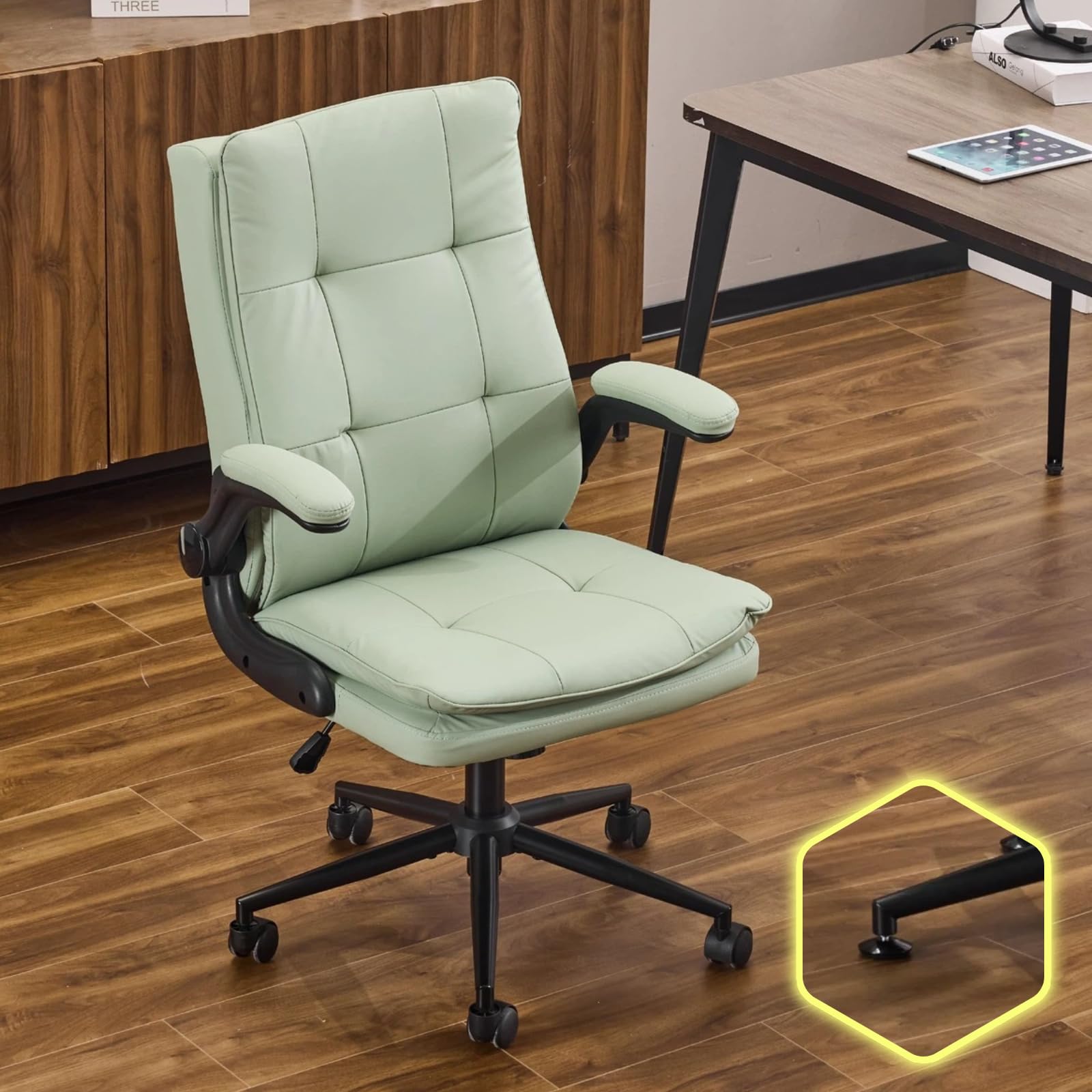 VINGLI Comfy Brown Leather Office Desk Chair,Ergonomic High-Back Computer Gaming Chair with Replaceable Wheels,Dual-Base,Adjustable Height&Armrests,360 Swivel Task Chair for Home Office,Vintage,Rustic