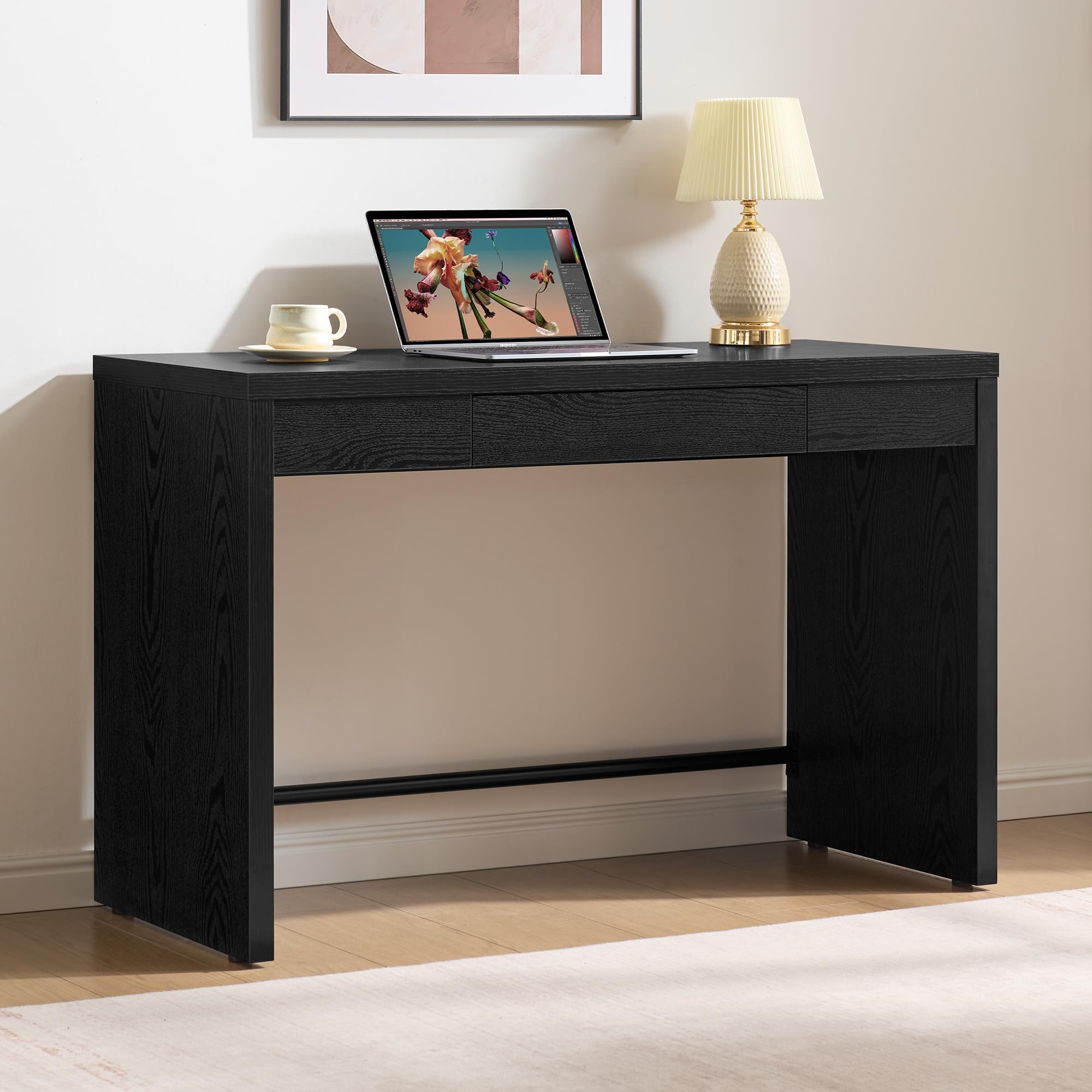 SICOTAS Computer Desk Writing Table - 47-Inch Home Office Executive Desk with Drawer, Farmhouse Study Desk with Storage,Boho Makeup Vanity Table for Bedroom Dormitory (Reclaimed Caramel Oak, 1 Piece)