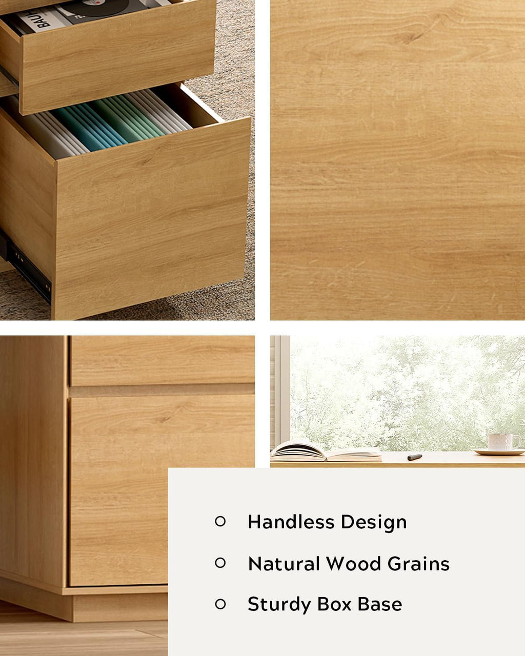 59" Natural Oak Farmhouse Executive Computer Desk with File Drawer, Charging Station, Keyboard Tray & Storage Cabinet for Home Office Study Writing
