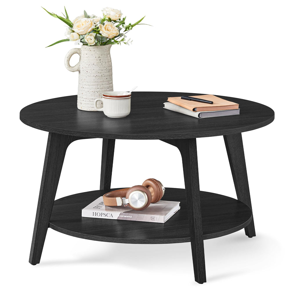 VASAGLE MAEZO Collection - Round Coffee Table, 2-Tier Center Table with Storage, Tapered Legs, Curved Transitions, 31.5 Dia. x 17.7 H Inches, Easy Assembly, for Living Room, Honey Brown ULCT243K41