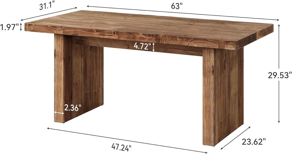 LITTLE TREE 63" Solid Wood Office Desk, Farmhouse Executive Computer Desk, Large Work Writing Table, Rustic Brown Home Office Workstaticon, Business Furniture