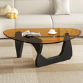 Modern Glass Coffee Table, Mid Century Small Coffee Table, Coffee Table for Living Room,Suitable for Bedroom Living Room Reception Office Tables (Walnut/Brown, Small)