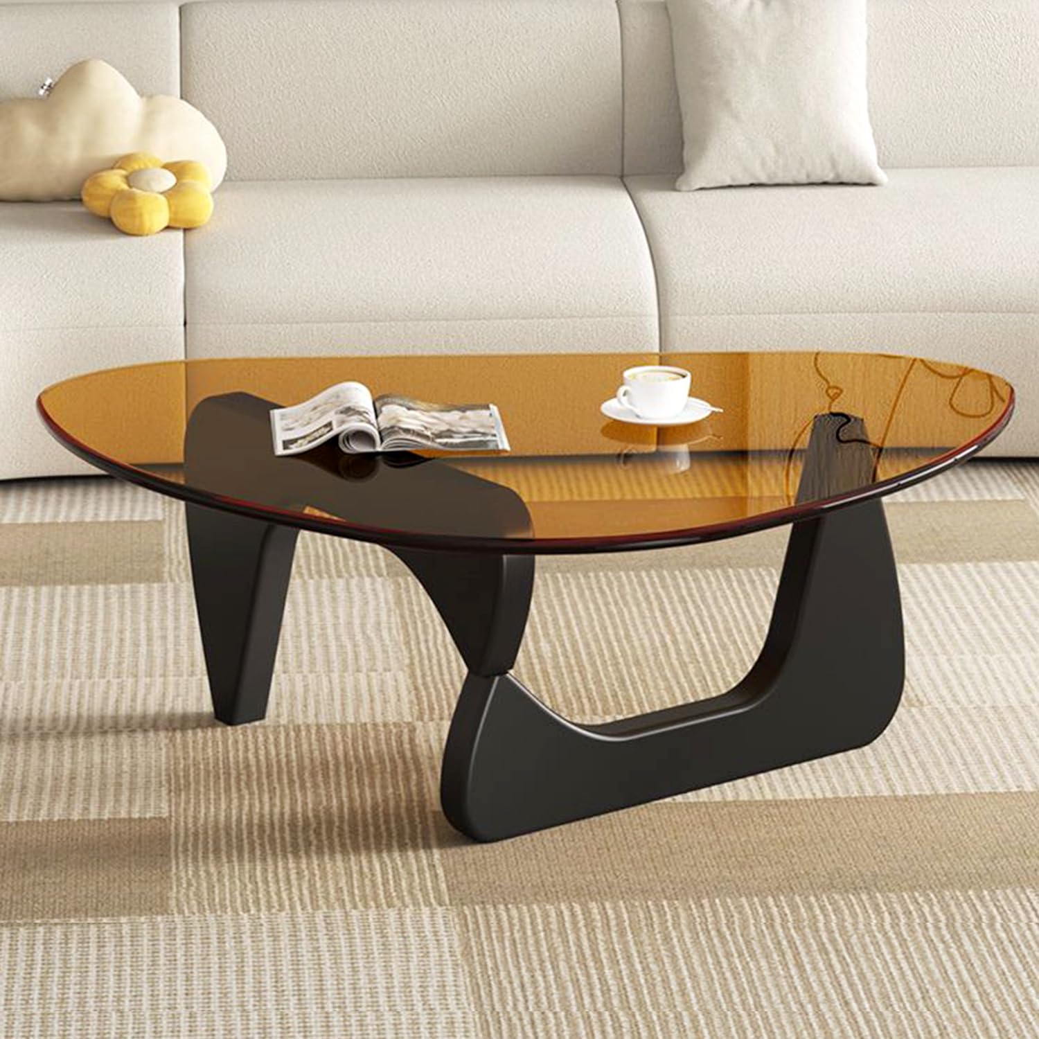 Modern Glass Coffee Table, Mid Century Small Coffee Table, Coffee Table for Living Room,Suitable for Bedroom Living Room Reception Office Tables (Walnut/Brown, Small)
